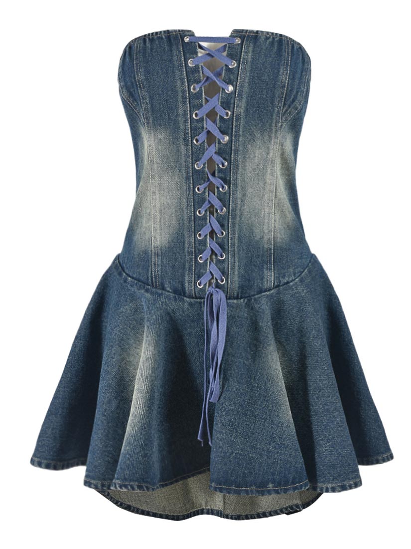 Denim Corset Lace-Up Dress - ECHOINE