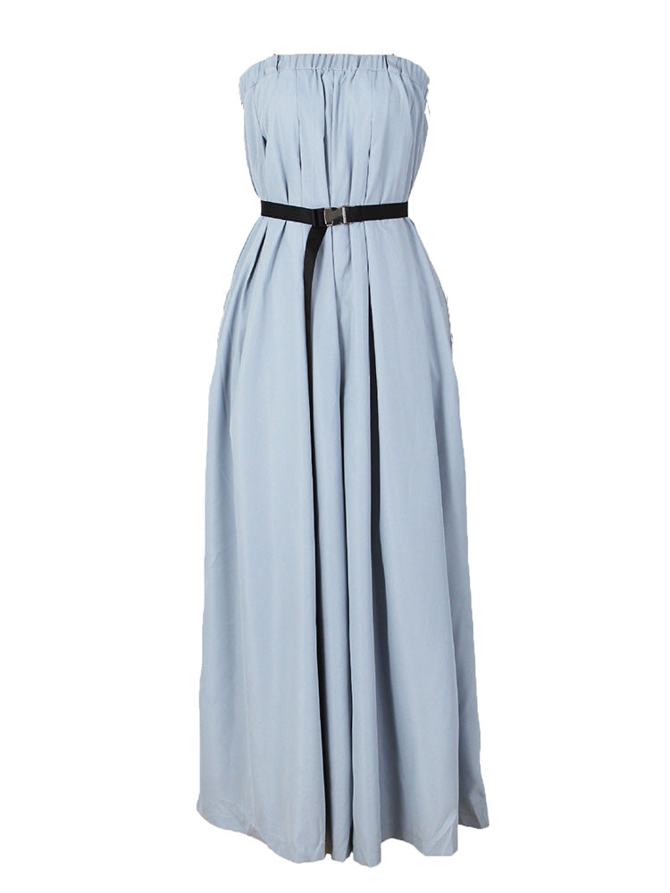 Strapless Loose Jumpsuit With Belt