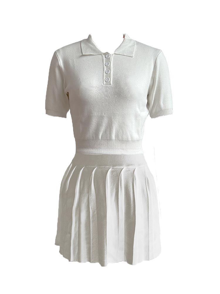 Golf Polo Top & Pleated Skirt Set - ECHOINE