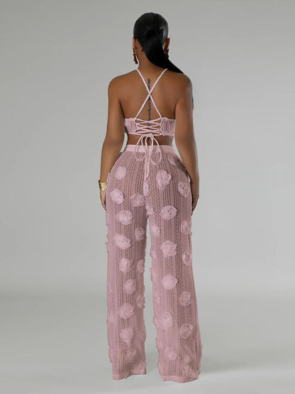 Floral Halter Top & Wide Pants Set