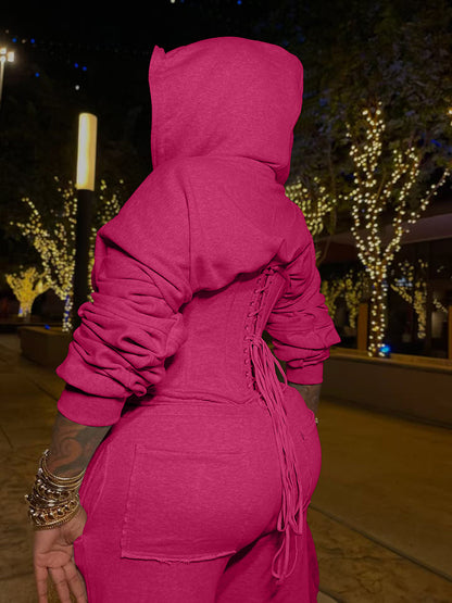Corset Hoodie Jacket & Wide Pants Set