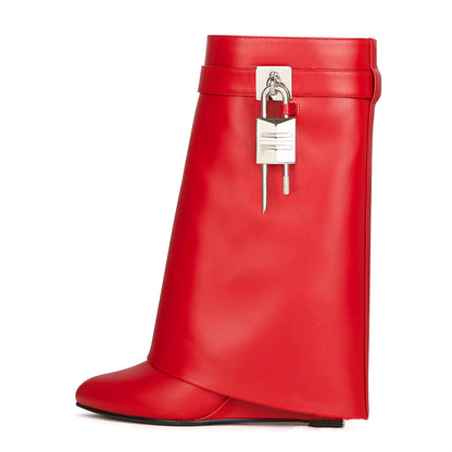 Lock & Key Leather Wedge Calf Booties
