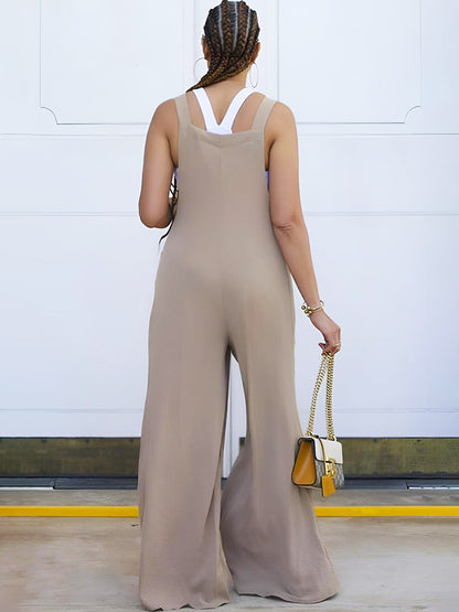 Solid Pocket Wide Leg Overall