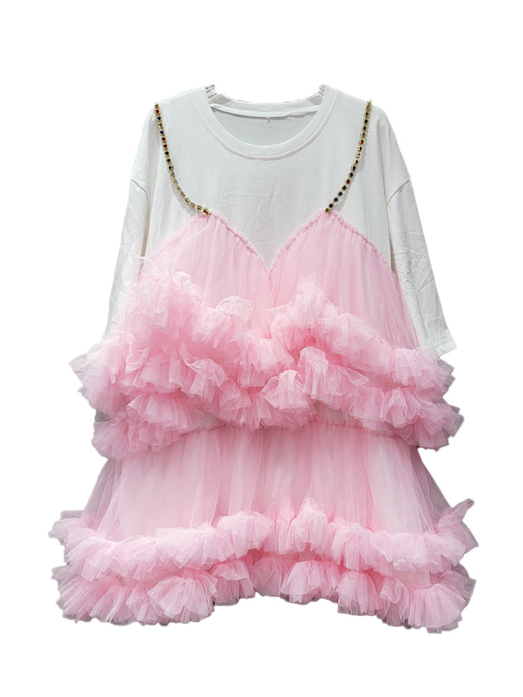 Tulle Ruffle T-Shirt Dress