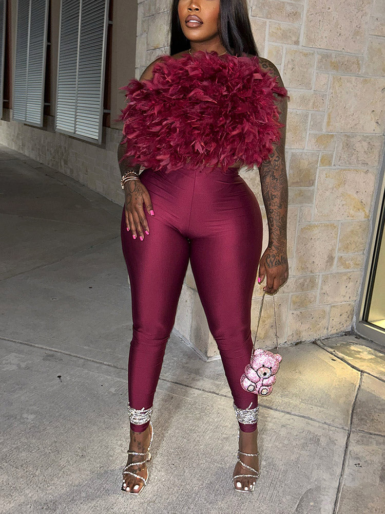 Glamour Feather Top & Leggings Set