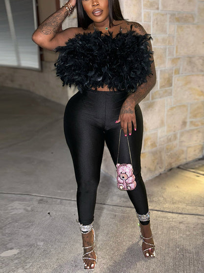 Glamour Feather Top & Leggings Set