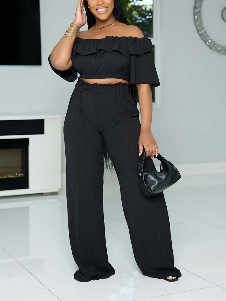 Ruffle Crop Top & Wide Pants Set