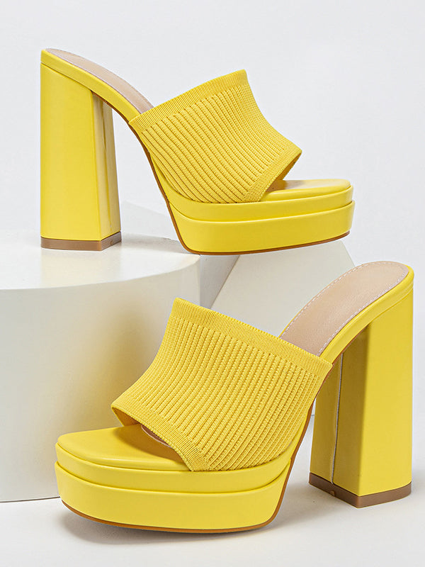 Knit Platform Chunky Heel Sandals - ECHOINE