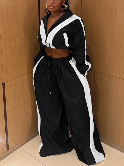 Sporty Crop Jacket & Wide Pants Set