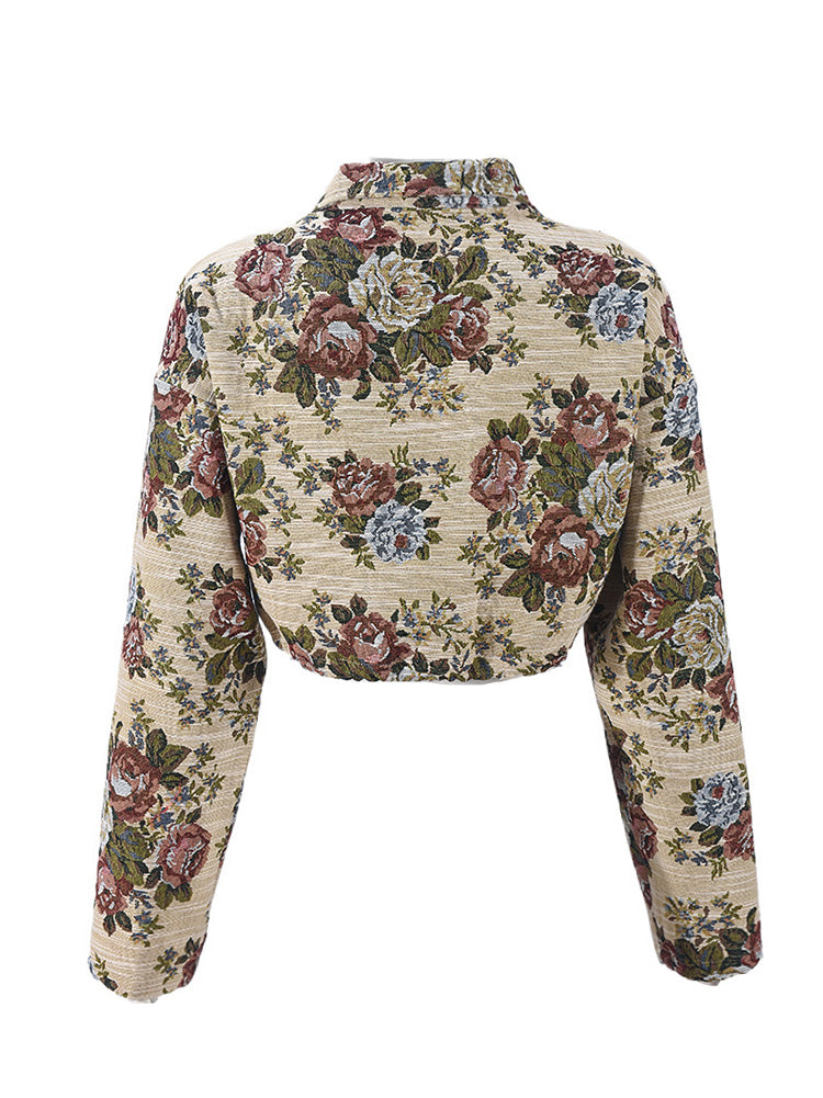 Vintage Floral Zip-Up Crop Jacket