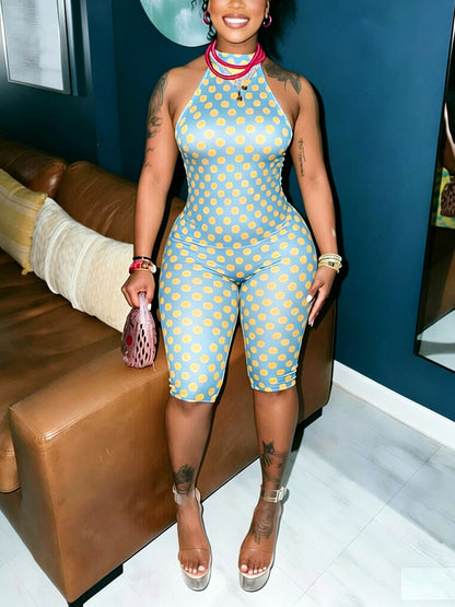 Polka Dot Halter Capri Jumpsuit