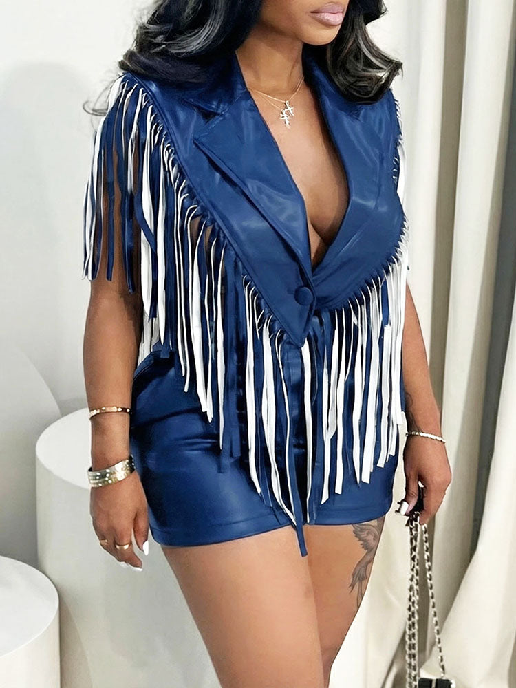 Leather Fringe Vest & Shorts Set