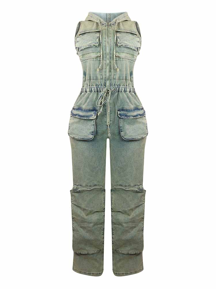 Vintage Hoodie Denim Jumpsuit