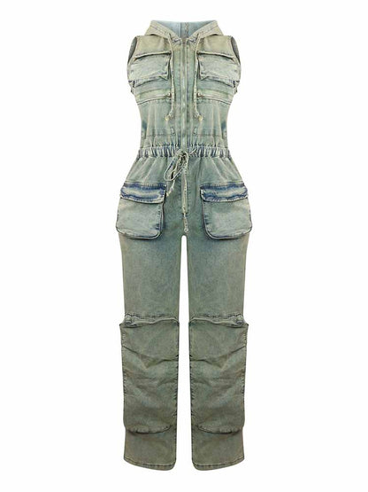 Vintage Hoodie Denim Jumpsuit