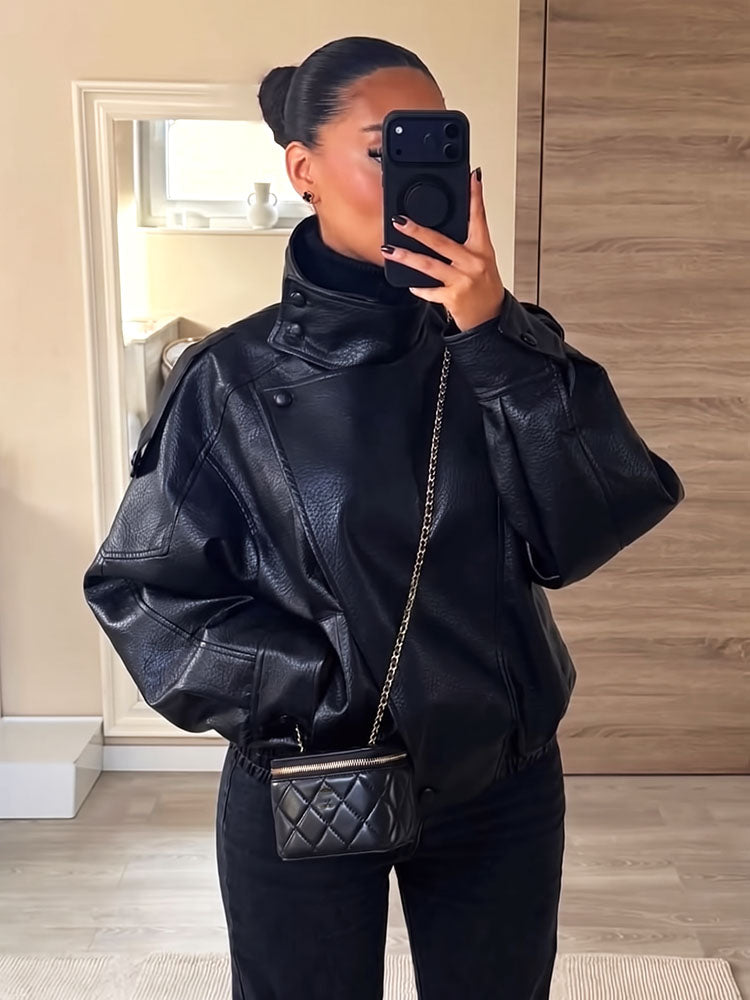 Urban High Collar Leather Jacket
