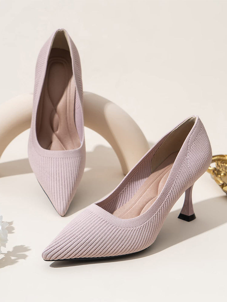 Pointed Toe Solid Knit Pumps - ECHOINE