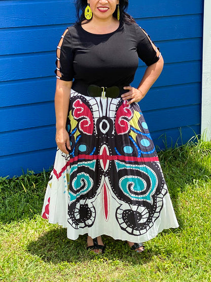 Butterfly Pattern Pleated Skirt