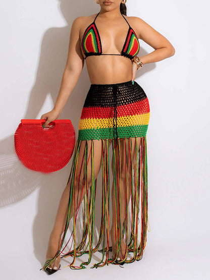 Crochet Rainbow Tassel Bikini Set