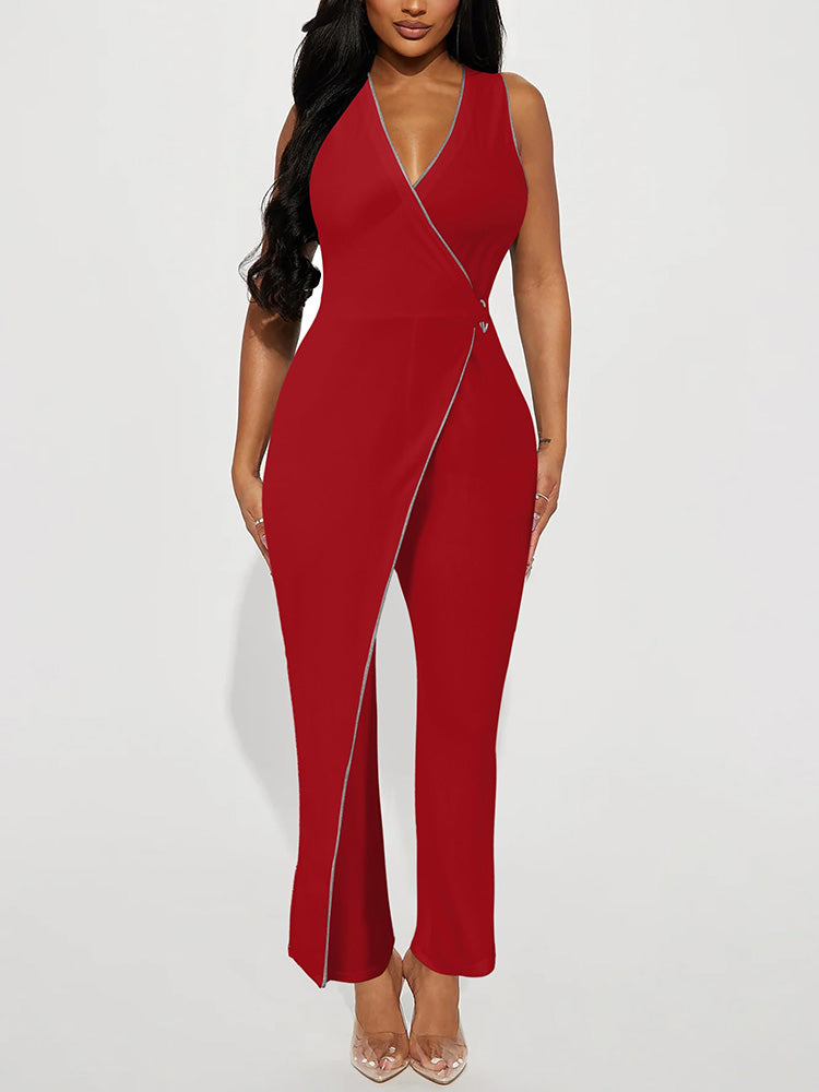 V Neck Wide Leg Jumpsuit