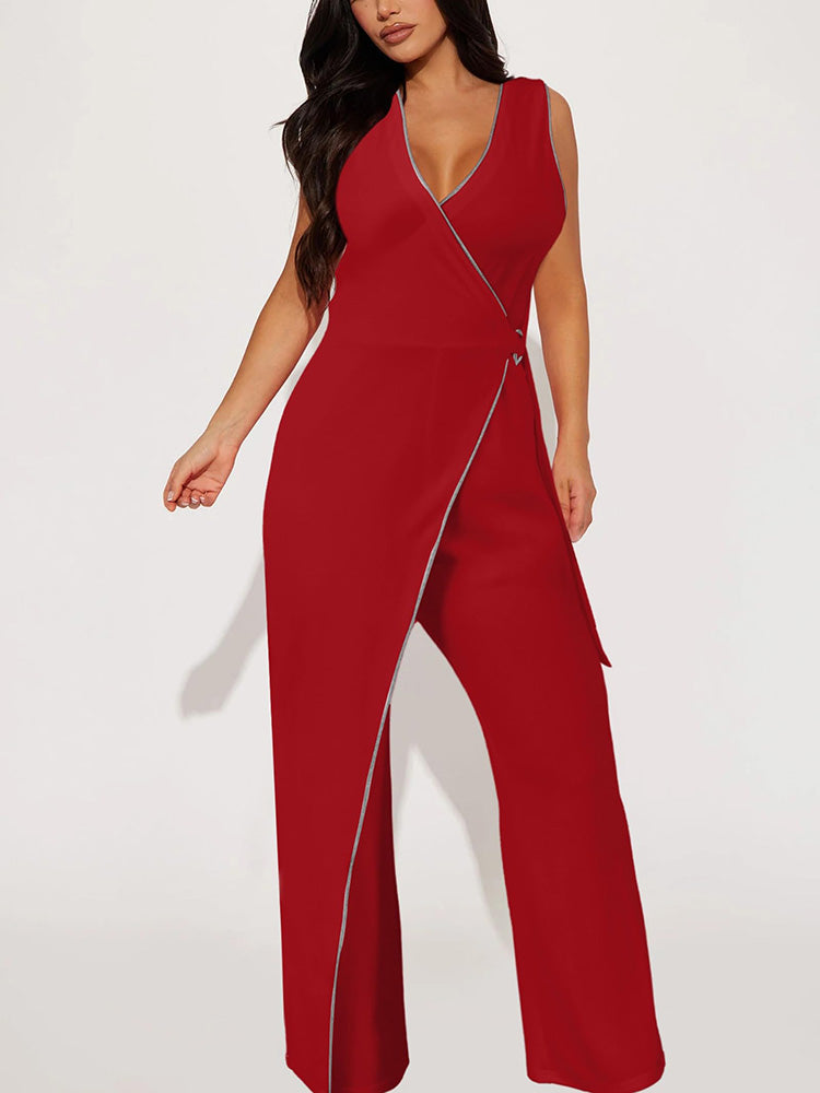 V Neck Wide Leg Jumpsuit