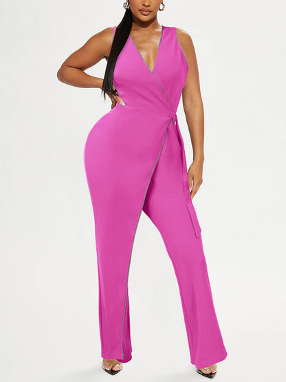 V Neck Wide Leg Jumpsuit