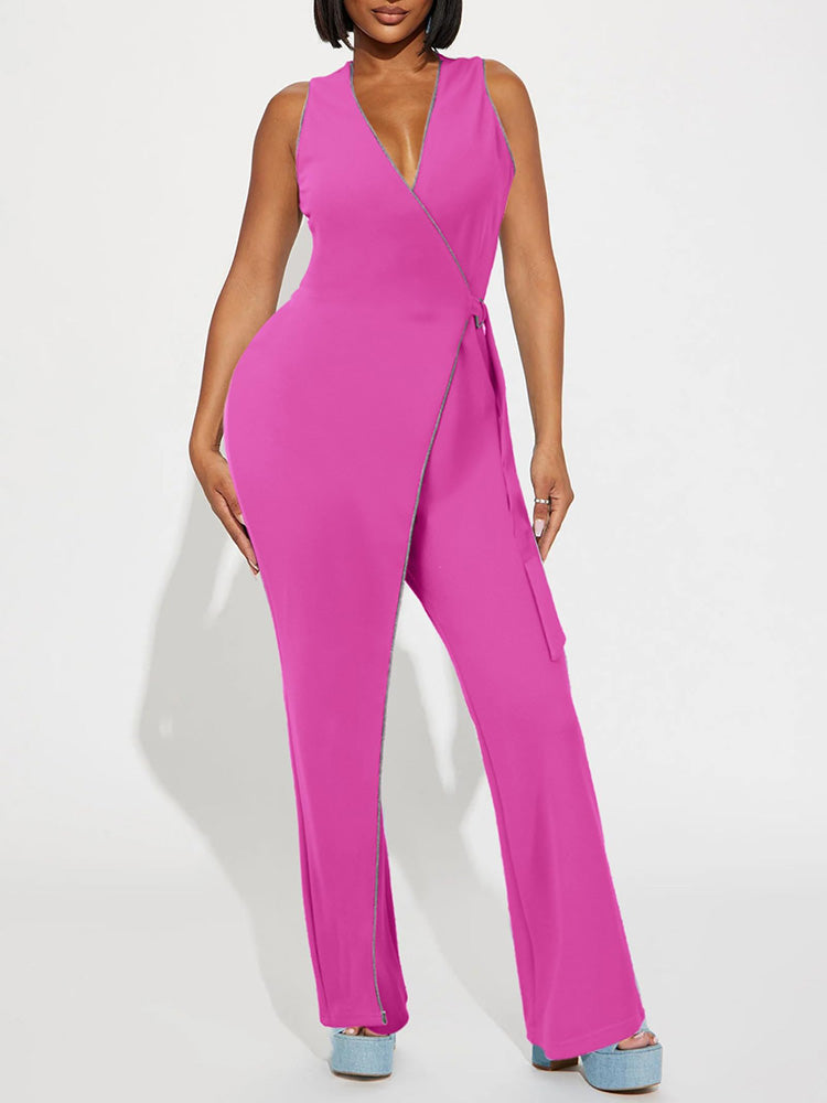 V Neck Wide Leg Jumpsuit