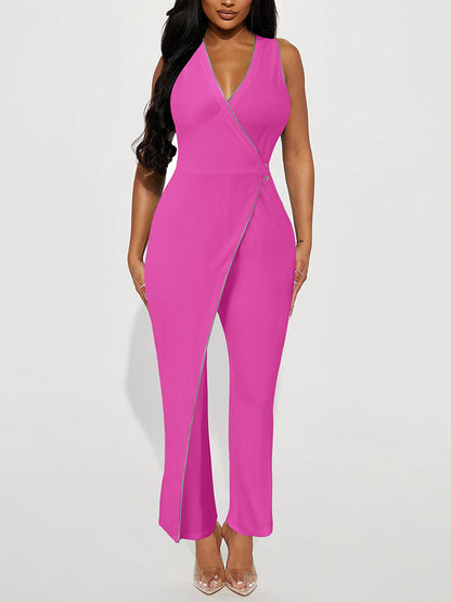 V Neck Wide Leg Jumpsuit