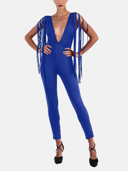 V-neck Tassel Bodycon Jumpsuit