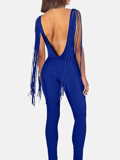 V-neck Tassel Bodycon Jumpsuit