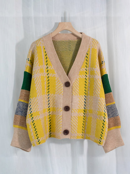 Retro Plaid Knit Cardigan - ECHOINE