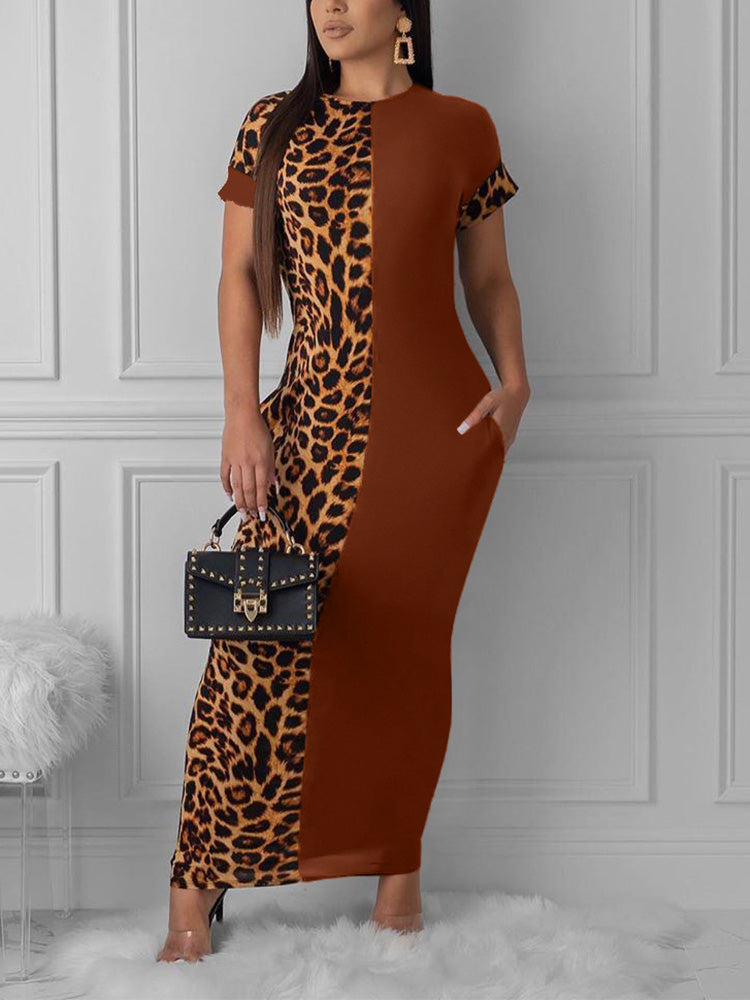 Leopard Colorblock Maxi Dress - ECHOINE