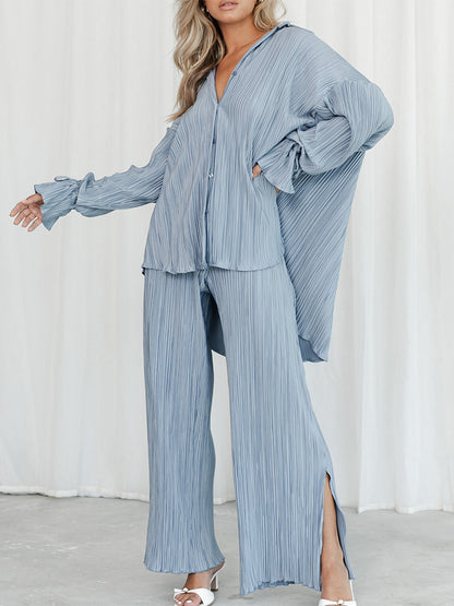 Solid Pleated Casual Set - ECHOINE