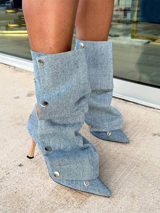 Leather Press Stud Ankle Boots - ECHOINE