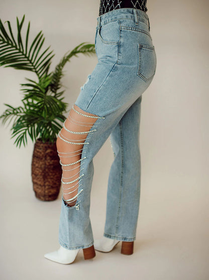 Rhinestone Chain Jeans - ECHOINE