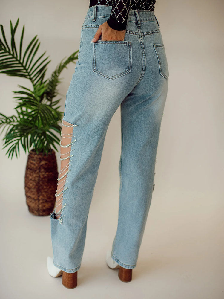 Rhinestone Chain Jeans - ECHOINE