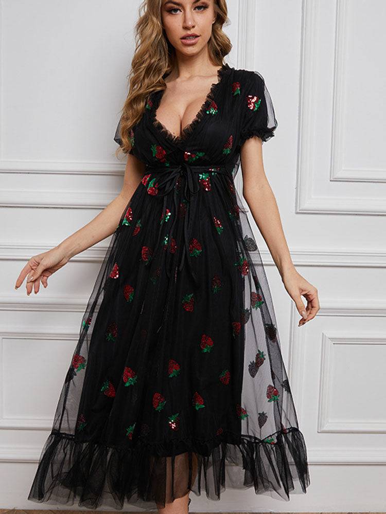 Strawberry Sequin Sweet Dress - ECHOINE