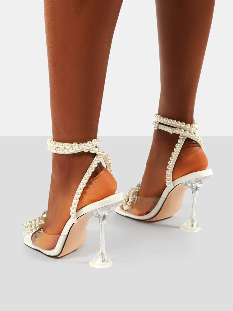 Pearl Bow High Heel Sandals - ECHOINE