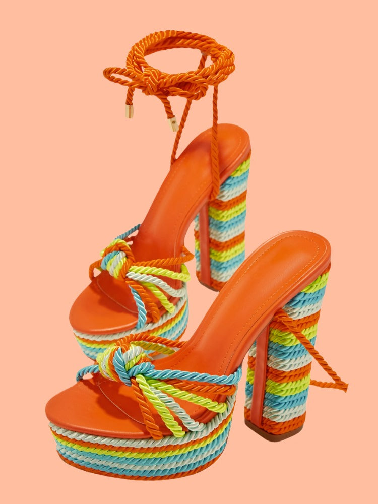 Rope Platform Chunky Heel Sandals