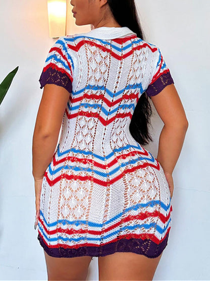 Crochet Striped Mini Dress - ECHOINE