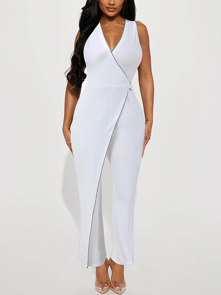 V Neck Wide Leg Jumpsuit