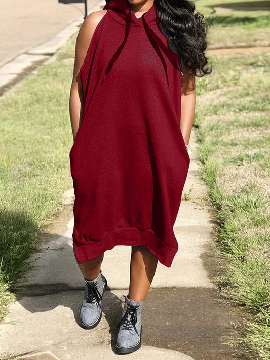 Sleeveless Hooded Loose Midi Dress