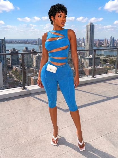 Bold Cutout Ribbed Capri Jumpsuit