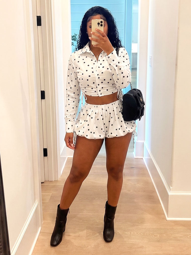 Polka Dot Crop Shirt & Bubble Shorts Set