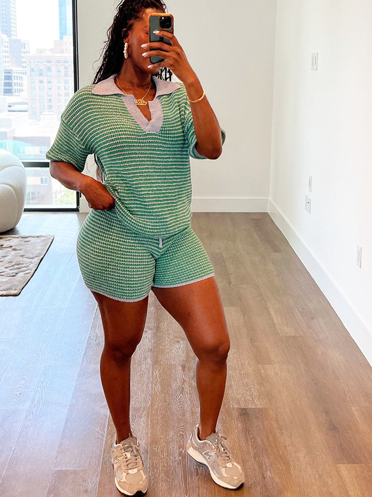 Ensemble short en tricot rayé