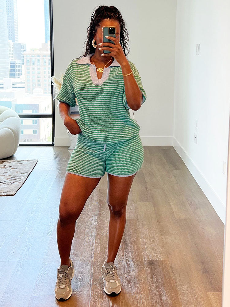 Ensemble short en tricot rayé