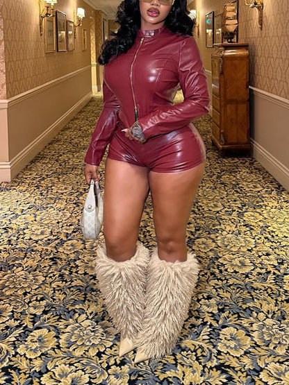 Leather Crop Jacket & Shorts Set