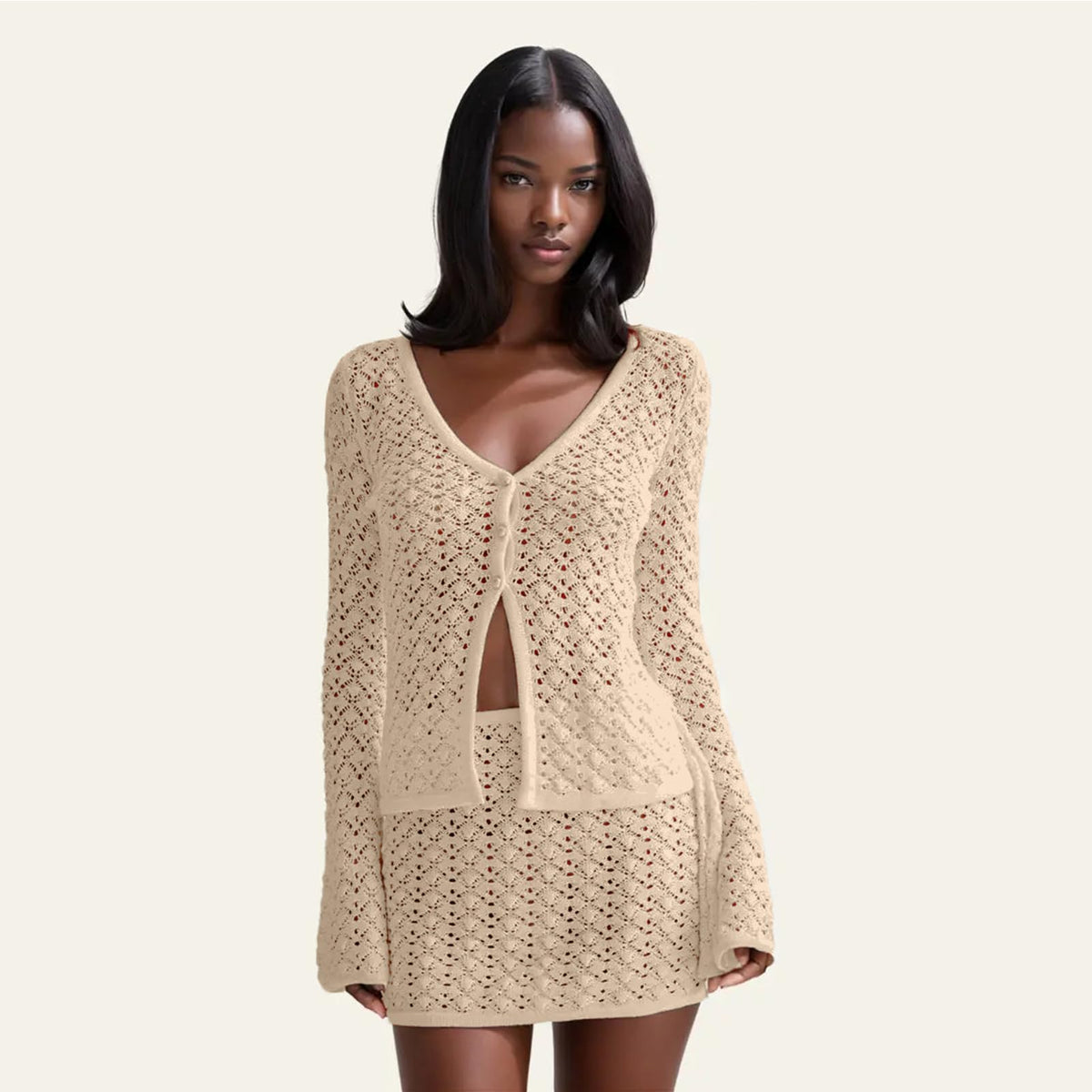 Crochet Knit Top Skirt Set