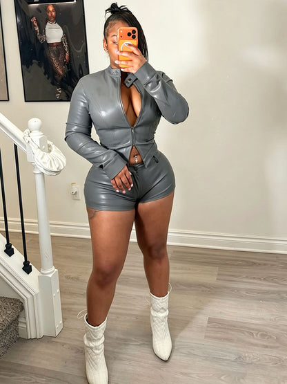 Leather Crop Jacket & Shorts Set