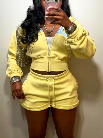 Studded Hoodie Jacket & Shorts Set