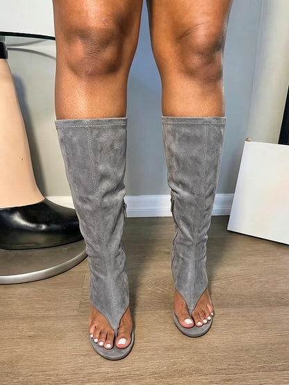 Leather Open Toe Thong Boots